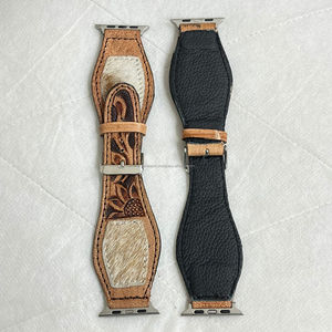 Bracelets de montre rustiques en cuir de vachette véritable usiné à la main avec compatibilité d'accents capillaires avec outillage floral pour un style occidental audacieux - Product Image 6