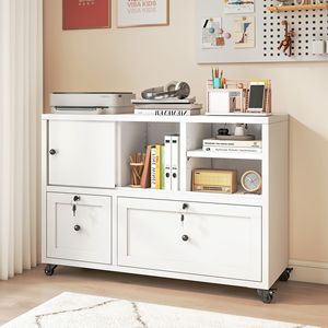 Archivador Metálico Blanco de 2 Cajones con Cerradura, Almacenamiento Lateral con Ruedas para Oficina en Casa, Kit Antivuelco Incluido - Product Image 1