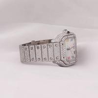 Montre de luxe en diamant, boîtier carré 41 mm, analogique, chiffres romains, moissanite, bracelet en acier inoxydable, fermoir à boucle, unisexe, usage quotidien, ETA