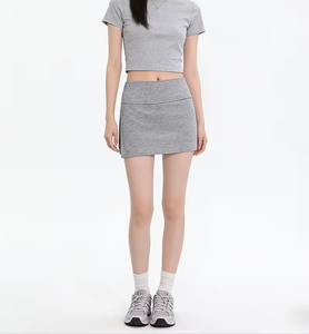 Ribbed Knit Mini Skirt for Women High Waist Casual Stretch Skater Skirt Washable Anti Pilling Spring Fall - Product Image 2