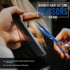 Ciseaux de rasoir en acier inoxydable bleu allemand pour salons de beauté |   Lame tranchante avec repose-doigts en céramique et pointe arrondie pour des coupes de précision - Product Image 2