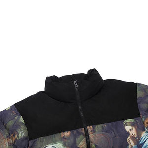 Veste matelassée noire pour homme, col montant, fermeture éclair, coupe-vent, manteau d'hiver, style streetwear avec impression photo - Product Image 2