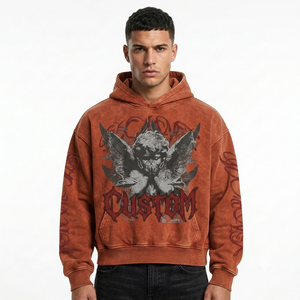 Sweat-shirts à capuche personnalisés en molleton épais, effet délavé à l'acide, avec motif ange imprimé tendance, coupe oversize, style streetwear - Product Image 3