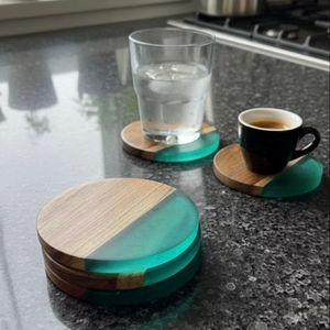 Juego de Posavasos de Madera de Olivo con Resina Epoxi Verde, para Bebidas, Café, Té, para Bar, Cocina, Hogar, Apartamento, Mesa de Fiesta - Product Image 1