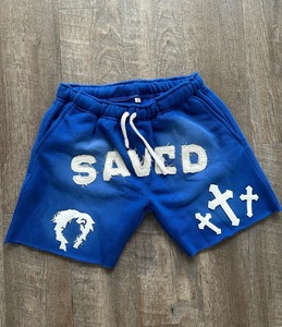 Custom Logo <b>Men's</b> Streetwear Thick Drawstring Vintage Applique Sweat <b>Short</b> Cut Edge Acid Wash <b>Patch</b> Embroidery <b>Shorts</b> <b>Men</b> - Product Image 3