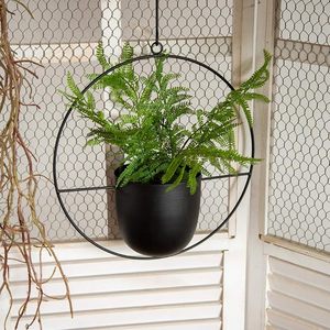 Jardinière suspendue en métal noir avec cadre rond, support moderne pour plantes d'intérieur et d'extérieur - Product Image 2