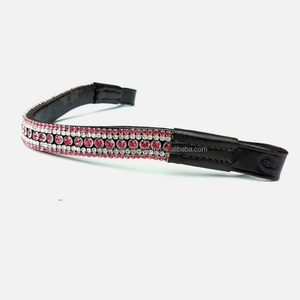 Nueva banda de cejas de caballo de cuero Premium negro con forma de curva brillante ideal para brida de doma cristales rosas banda de cejas elegante para caballo - Product Image 5