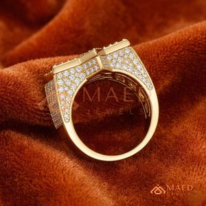 14K Yellow Gold Men's <b>Iced</b> Out Star of David <b>Ring</b> | VVS Moissanite Baguette & Round Pave Signet | Hip Hop Statement Jewellery - Product Image 3