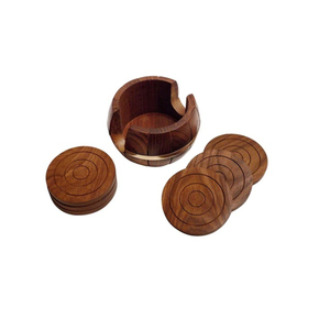 Handmade Wood Drink Coasters <b>Set</b> Of 6 With Vintage Barrel Shape Holder Round <b>Tea</b> <b>Cup</b> Mats For Home Decor & Office Table Protect - Product Image 1
