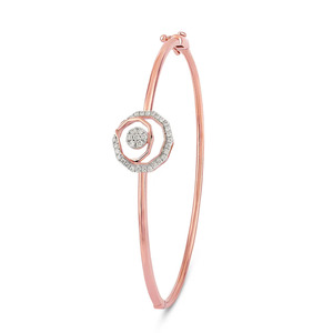 Hinged Openwork Heart Motif Diamond <b>Bangle</b> <b>Bracelet</b> - Product Image 1
