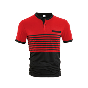 Camiseta Casual de Manga Corta con Cuello Redondo y Rayas Negras para Hombre, Color y Talla Personalizables, Corte Regular, Diseño con Ribete en Contraste - Product Image 3