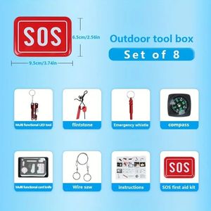 Kit de survie d'urgence 8 pièces pour la maison et l'extérieur, cadeau pour hommes et femmes, équipement essentiel de sécurité et de survie - Product Image 3