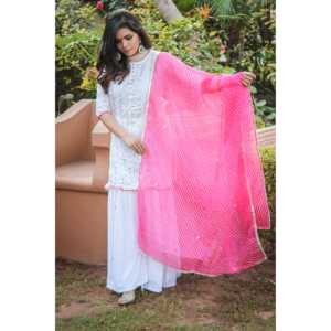 Ensemble de costume de travail en rayonne et mousseline de soie brodée Gota blanc pour femmes - Taille XS - Product Image 2