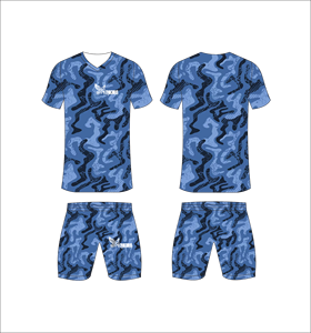 Conjunto de Uniforme de Fútbol Sublimado Personalizado, Diseño Gráfico de Puntos Azules sobre Negro, Transpirable, de Secado Rápido, para Hombres y Niños - Product Image 5
