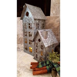 Antique <b>Silver</b> Zinc Metal Tea Light Candle Holder House Shape Lantern Home Decorative Votive Holder for Indoor Holiday Decor - Product Image 5