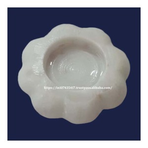 Bougeoir en marbre rond blanc pur fabriqué à la main sculpture sur pierre faite à la main de luxe pour les cadeaux de Diwali pot de bougie de luxe élégant - Product Image 1