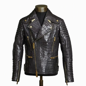 Veste de motard en cuir PU gaufré rouge pour homme, coupe slim, fermeture éclair, col rabattable - Product Image 2