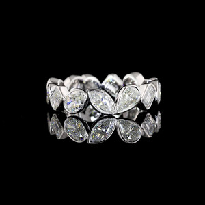 Anillo de Eternidad con Diamantes de Corte Esmeralda Cultivados en Laboratorio, Engastados en Bisel, Oro de 10K, 14K, 18K, Plata 925, 935, Anillo de Aniversario de Bodas, Joyería Fina - Product Image 2