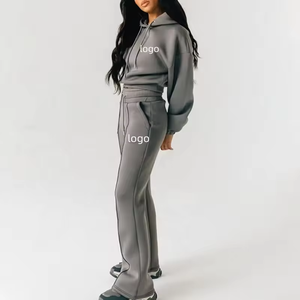 Conjunto Deportivo de 2 Piezas para Mujer, Sudadera con Capucha Gris Vintage, Pantalones Deportivos, Manga Larga, Corte Regular, Mezcla de Poliéster/Algodón, para Invierno - Product Image 3