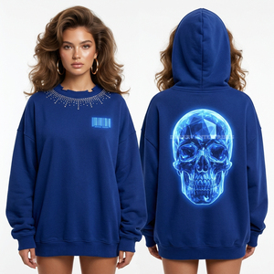 Sudadera con capucha para mujer en lavanda pastel, con lazo rosa, gráfico de calavera, bordado de oso de peluche, estilo coquette, dobladillo desgastado, tipo jersey. - Product Image 2