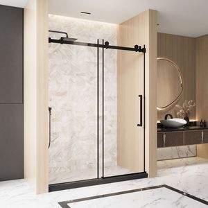 Porta Doccia Scorrevole Singola Senza Telaio 152 cm L x 193 cm A, Vetro Temperato Trasparente 6 mm, Pellicola Antiesplosione, Maniglia in Acciaio Inox - Product Image 2