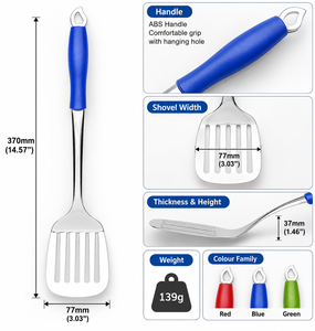 Spatule de cuisine en acier inoxydable JM191, 14,6 pouces, à fentes, avec manche en ABS, pour la restauration et la cuisine domestique - Product Image 3