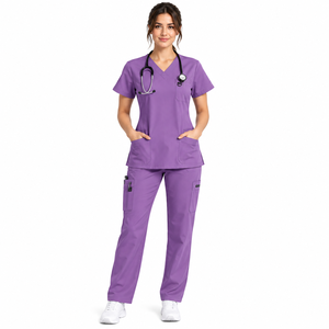 Ensemble de blouses médicales professionnelles pour femmes, haut à manches courtes et col en V avec pantalon cargo, uniforme d'infirmière, de médecin, de personnel hospitalier, vêtements de travail - Product Image 6