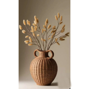 Jarrón de Flores de Mimbre Estilo Vintage con 2 Asas, Ecológico, Tejido a Mano, para Mesa, Decoración Moderna para Hogar, Estilo Rústico, Bodas - Product Image 1