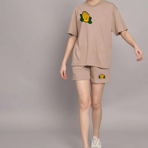 Ensemble tendance été femme : t-shirt et short assortis, tenue décontractée 2 pièces pour femmes, vêtements de détente en coton doux, 100% coton - Product Image 3