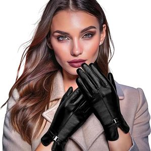Gants en cuir pour femmes, hiver, en laine de mouton, chauds pour temps froid, compatibles écran tactile, collection femme - Product Image 5