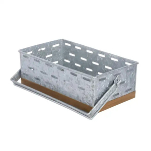 Galvanized Metal Cutlery Holder with Wooden Base Farmhouse Flatware <b>Caddy</b> & Utensil Organizer For <b>Kitchen</b> Countertop - Product Image 1