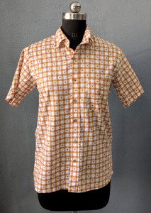 Men's Slim Fit Short Sleeve <b>Plaid</b> Cotton Casual <b>Shirt</b> Turn-down Collar Handblock Printed Single Button Closure Breathable Summer - Product Image 4