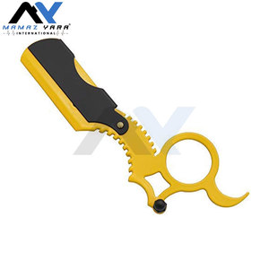 Navaja de afeitar universal de media hoja reemplazable, de un solo filo, con anillo, para barbería, de acero inoxidable amarillo - Product Image 5