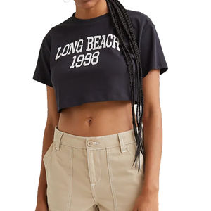 Vente en gros Nouveau Top court décontracté pour femme de qualité supérieure en coton doux respirant à séchage rapide avec impression de logo personnalisé pour l'été - Product Image 6