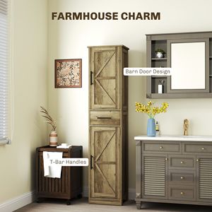 Armadio per biancheria in stile fattoria con ripiani regolabili 67 \ "armadio per bagno alto grigio con porte e cassetti del fienile - Product Image 4