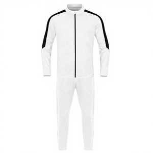 Survêtement blanc pour homme, manches longues, couleur unie, sportif, fermeture éclair, coupe classique, respirant, polyester, printemps - Product Image 2