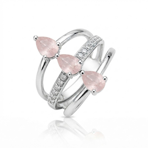 Women's Classy & Romantic Design Rhodium Plated Rose Quartz Cz Three Stone Gemstone <b>Ring</b> with <b>Silver</b> Band for Wedding & Party - Product Image 3