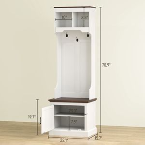 Arredo Casa: Mobile ingresso 3-in-1 bianco effetto legno con scarpiera, appendiabiti, panca e 5 ganci - Product Image 3