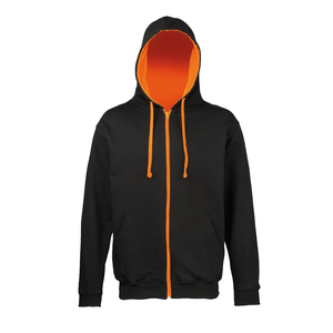 Men's <b>Black</b> Hooded <b>Zip</b> <b>Up</b> Sweatshirt Regular Fit Fleece Casual Autumn Wear Red Drawstrings Solid Color 100% Cotton - Product Image 3