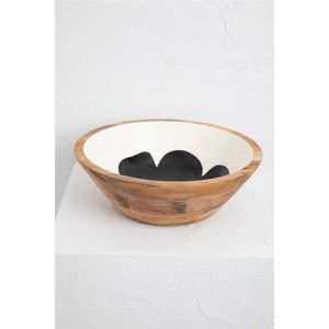 Tazón para Ensalada Ecológico de Madera de Mango con Diseño de Puntos Esmaltados y Servidores a Juego, Juego de Vajilla Grande de Madera - Product Image 3