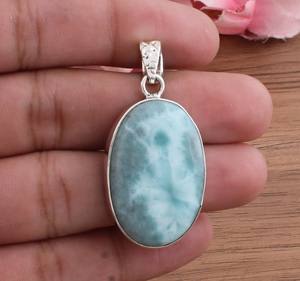 Pendentif en Larimar naturel, argent sterling 925 plaqué platine, collier vintage fait à la main en pierre bleue, bijoux personnalisés - Product Image 5