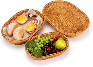 Plateau de service en rotin tissé à la main, panier rond en osier avec poignées pour décoration de table basse ou ottoman - Product Image 3