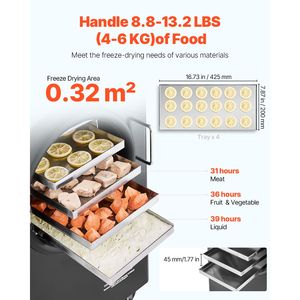 Liofilizzatore con Timer Regolabile, Capacità 8.8-13.2 LBS/Lotto, 4 Vassoi a Strati per Liofilizzazione di Alimenti, Frutta e Verdura - Product Image 2
