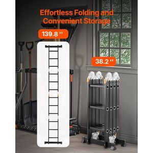 7-in-1 Multi-Purpose Folding <b>Telescoping</b> <b>Ladder</b> 12ft Tall Extension Step Frame 3 Step Scaffolding Plank 3-in-1 Folding <b>Ladder</b> - Product Image 5