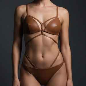 Soutien-gorge à bretelles en cuir véritable |   Ensemble soutien-gorge et culotte en cuir fait main, style audacieux et tendance - Product Image 1