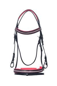Ensemble de bridon en cuir noir de qualité supérieure avec frontal et rênes en cristal rose – Équipement équestre réglable - Product Image 3