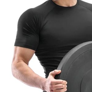 T-shirt à manches courtes pour homme, noir, coupe ajustée, col rond, extensible, pour l'entraînement sportif, la course à pied, les vêtements de sport décontractés, la mode fitness - Product Image 3