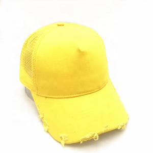 Gorra de béisbol de malla de 5 paneles ajustable amarilla lisa personalizada al por mayor para gimnasio y exteriores con bordado 3D 2026 - Product Image 2