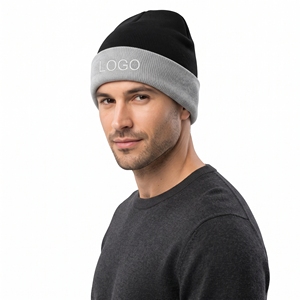 Bonnet d'hiver personnalisé bicolore unisexe, épais, double couche, tricoté, chaud, doux, à blocs de couleur, pour temps froid - Product Image 3