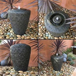 Fontaine en pierre de basalte naturelle moderne, pot de décoration de jardin, texture ciselée à la main, élément aquatique extérieur, marque personnalisée, garantie 1 an - Product Image 3